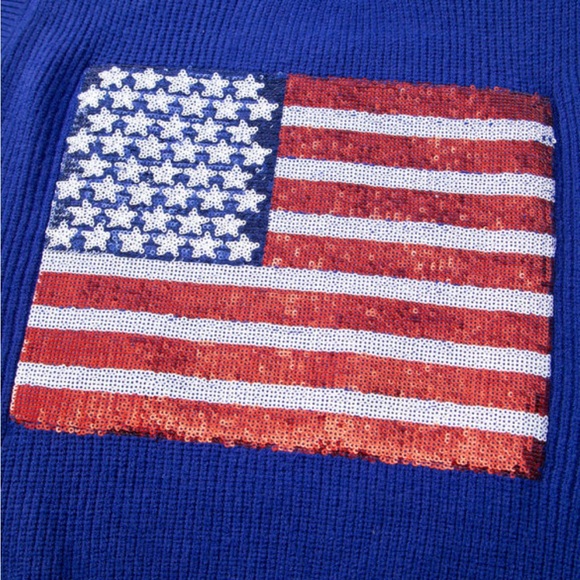 New Boutique Sequin Sparkle American Patriotic Holiday Sweater July 4th - Picture 7 of 11